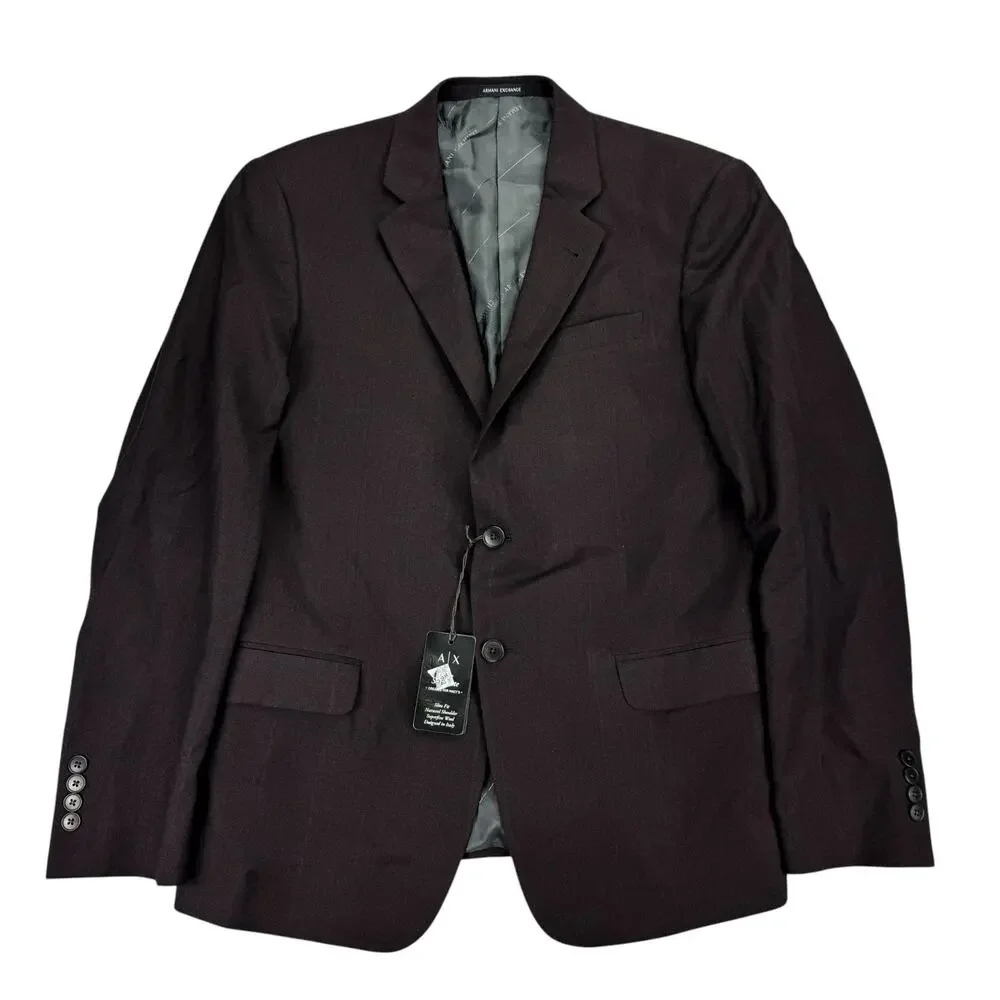 Armani Exchange Mens Slim Fit Wool Windowpane Suit Jacket Brown Black 42R - Picture 1 of 6